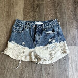 PacSun Blue and White Jean Shorts with Distressed Hem